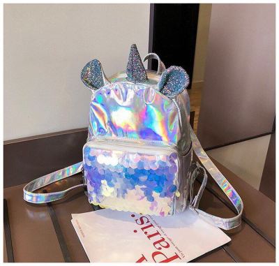 Foreign trade new dazzle color laser unicorn sequins school bag creative personality students cute girl cartoon backpack