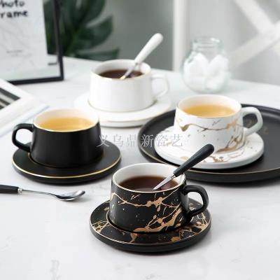 Ceramic Nordic coffee cup saucer real gold marbling phnom penh water cup frosted tea upscale gifts