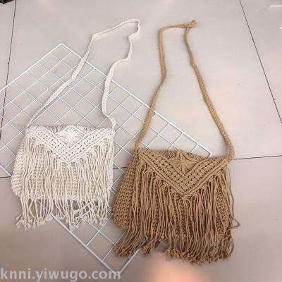 Factory Direct Sales Color Hand Straw New Cartoon Bag Color Stripes Crochet Cotton Package