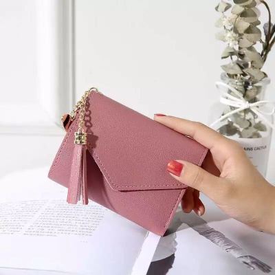 Wallet Women's Short New Korean-Style Tassel Pendant Card Holder Litchi Pattern Coin Purse Women's Wallet