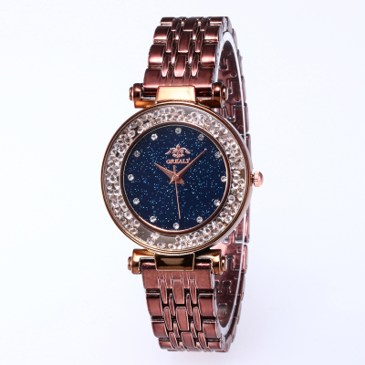 New hot sales contracted fashion 12 diamond diamond sand star diamond mirror plastic watchband leisure quartz watch
