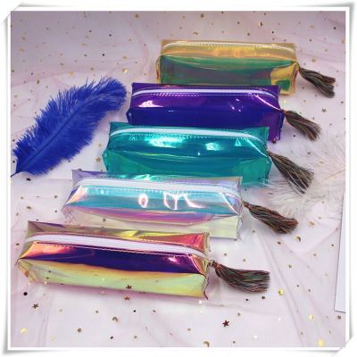 Japan and Korea harajuku laser transparent pen bag simple girl fringe to receive makeup bag large capacity student bag