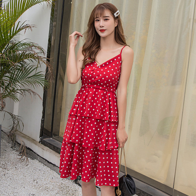 Ladies bodian chiffon dress summer 2019 new female Korean version of floral halter cake skirt