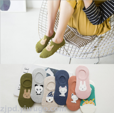 Feather yarn invisible socks Japanese cartoon ship socks silicone kitten sweat breathable cotton socks wholesale
