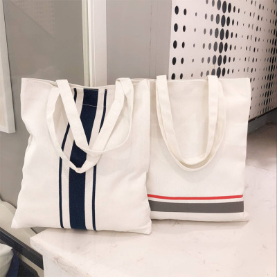 Striped canvas bag, single shoulder bag, simple girl 's hand bag, Korean canvas bag, small fresh student handbag