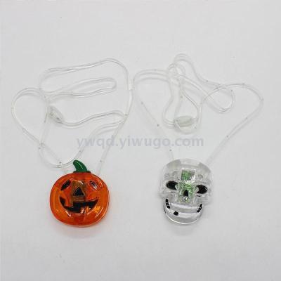 ZD Foreign Trade Popular Style Halloween Luminous Necklace Led Luminous Toy Factory Direct Sales Pumpkin Head Necklace Skull