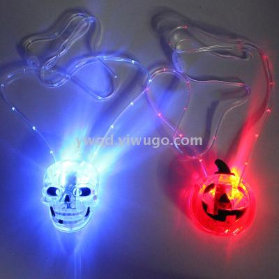 ZD Factory Direct Sales Pumpkin Head Necklace Skull Foreign Trade Popular Style Halloween Luminous Necklace Led Luminous Toy