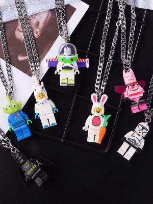 Building Blocks Bass Light Year Necklace Men and Women Hip-Hop Hipster Accessories Unicorn Iron Man Pendant Couple Student Pendant