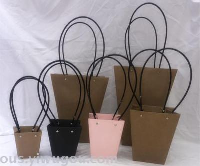 Imported Thickened Kraft Waterproof Handbag Flower Floral Bag Bouquet Packaging Flower Arrangement Class Gift Hand Carrying Paper Bag