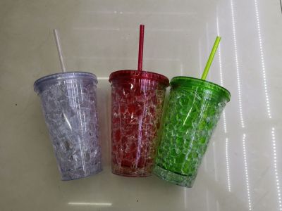 Summer ice cup AS plastic ice cup with flat cover straw ice cup