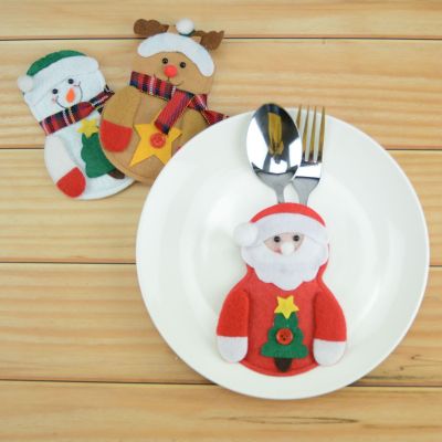 Christmas Table Decoration Christmas Knife and Fork Bag Christmas Tableware Set Santa Claus Snowman Christmas Knife and Fork Set