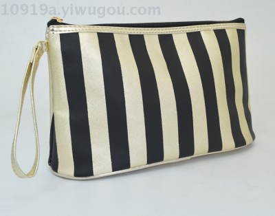 2018 new gold bottom stripe hand bag large capacity makeup bag girls color makeup storage bag