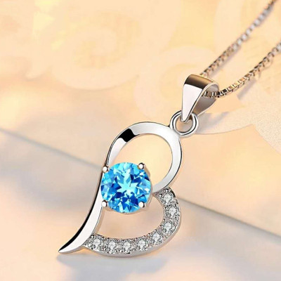 VANINA Platinum Heart Love Pendant Blue Crystal Pendant Simple Choker Jewelry Wholesale