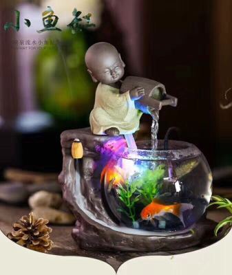 Ceramic purple sand aquarium Zen LED light garden tea room creative atomized water decoration process