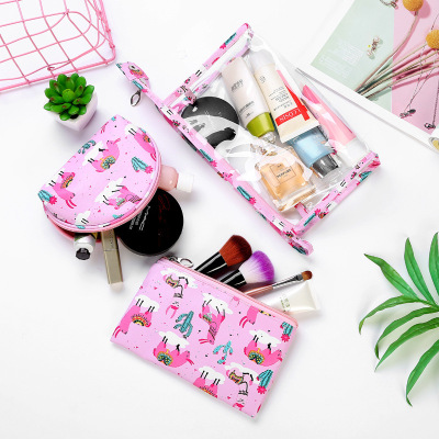 New printed leather transparent PVC cosmetic bag three-piece travel portable toiletry bag with cosmetic bag in hand