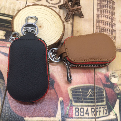 Leather car key bag hot style unisualkey chain cowhide zipper bag manufacturers customized wholesale gifts
