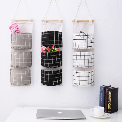 Korean creative cotton and linen waterproof bag hanging bag 3 layer hanging pocket style cloth art door after the bag