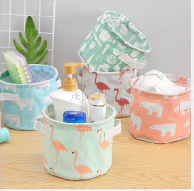 Desktop Storage Basket Waterproof Folding round Storage Basket Cute Cotton Linen Fabric Storage Storage Bucket Sundries Storage Basket