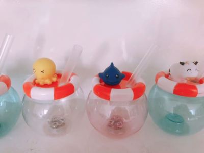 Creative new plastic straw cup swim ring beverage bottle finding nemo juice cup with LED lights