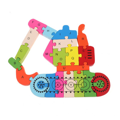 Jokincy English Alphabet Number Wooden Excavator Puzzle Children's Toy Assembly Educational Building Blocks Toy