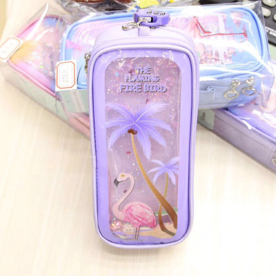 Korean liquid quicksand pencil bag unicorn flamingo schoolgirl pencil bag shake sound with a large capacity pencil case