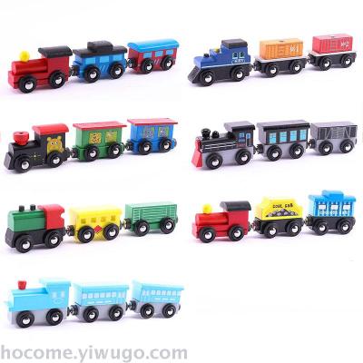 Children's day gifts puzzle toys three section wooden painted animal train wooden stitching magnetic small train