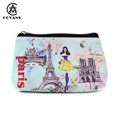 PU leather digital printing fashion female bag travel cosmetics collection hand cosmetic bag to map custom