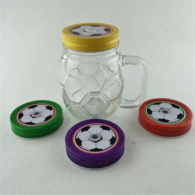 Creative glass handle football straw drink glass with lid milk handle