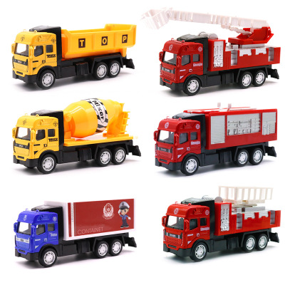 The new gift box Alloy Engineering Fire Truck Series children's Toy car Model return power Car Educational Toys