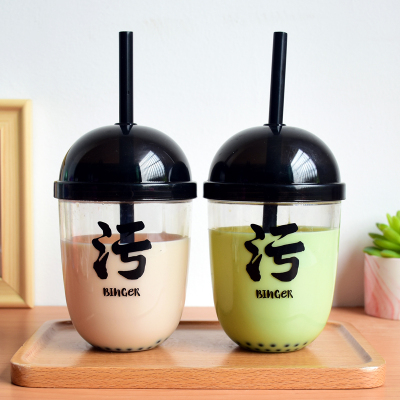 Summer refrigeration milk tea ice cup AS plastic milk tea cup round cover with straw milk tea cup