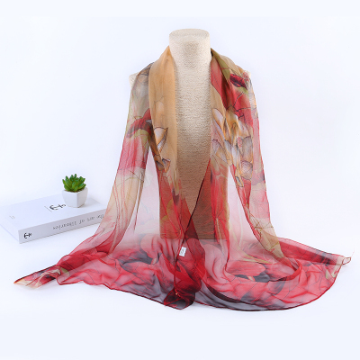 Summer Travel Sun Protection Shawl Beach Towel Wholesale Lightweight Printed Silk Scarf Women's Long Scarf