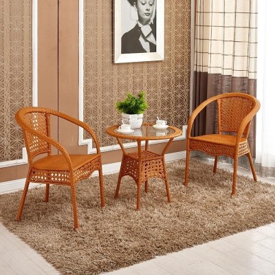 Balcony Retro Rattan Occasional Table and Chair Combination White Rattan Chair Tea Table Four-Piece Set Living Room Back Chair