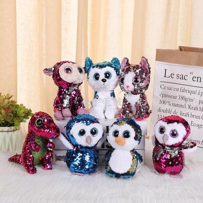 Foreign Trade New Popular Flip Sequins Ty Big Eye Unicorn Dinosaur Owl Little Doll 15cm Plush Toy
