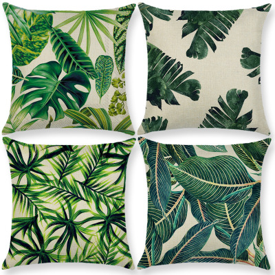 Popular Home Green Plant Linen Pillow Cover Office Bed Head Cushion Lumbar Cushion Cover Customization