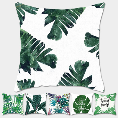 Hot-Selling Tropical Plant Peach Skin Fabric Pillow Cover Car and Sofa Back Cushion Pillowcase Customization