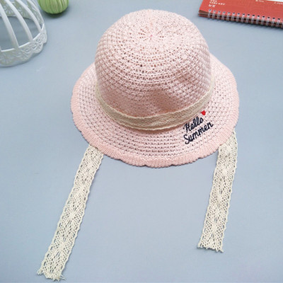 New summer children sunbonnet anti sai lace with letter straw hat baby fisherman cool manufacturers direct