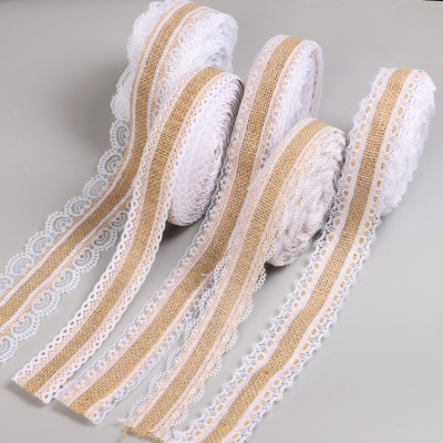 Manufacturers direct sales of 2.5cm double lace linen roll wedding Christmas decoration ribbon more than 50m style