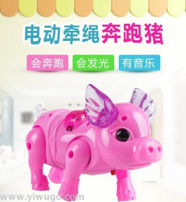 Electric music light lead rope piggy will sing and walk cute pig saving temple fair selling New Year goods get rich pig