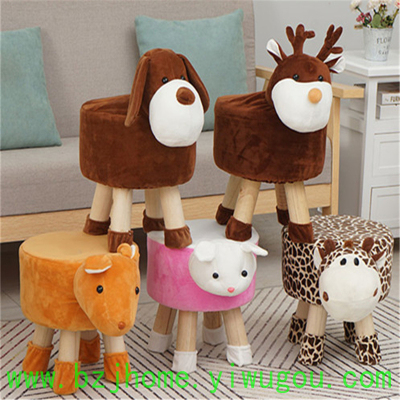 Solid wood animal stool children bench plush toy stool household stool card love cartoon shoe stool