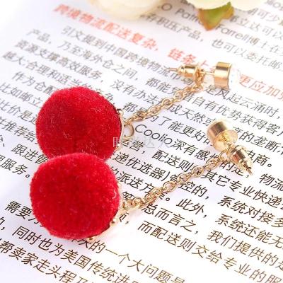 The New South Chesapeake clanging fur ball earrings long pendant exaggerated move geometric mink fur ball earrings