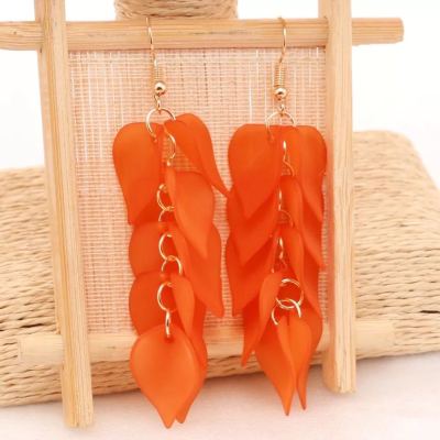 Korean version of fashion earrings long exaggerated acrylic petals with a red dust earrings