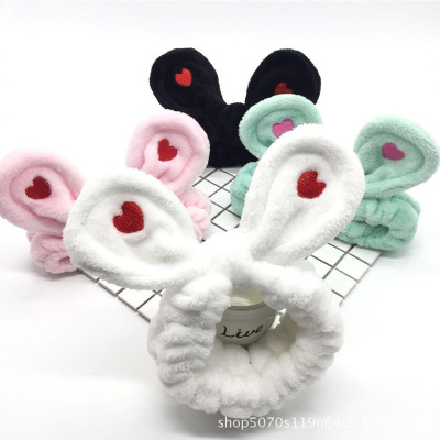 Han edition embroidery rabbit ear plush hair band for wash face and makeup binding hair band getting small clear hair band headdress wholesale