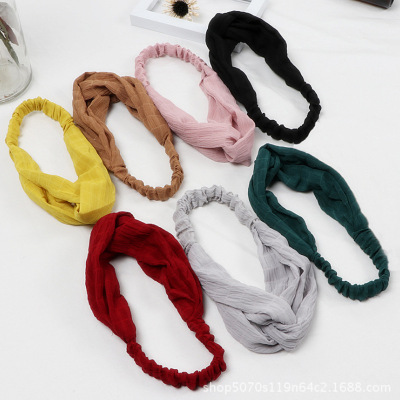 Korean version of the spring and summer grid cross hair band fold elastic hair band chiffon bow hair band headwear wholesale