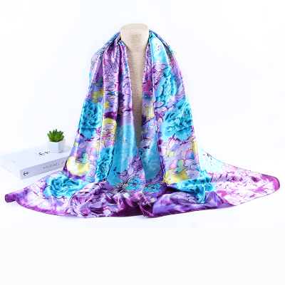 Flower-rich printed silk scarves women's long scarf summer travel sunscreen shawl beach towel wholesale