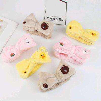 Cartoon duck embroidery wide side wash face band hair band sports bow bow the head ornaments wholesale yiwu