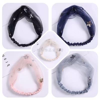 European and American creative star gold plate organza hair band with small fresh BTS head with headband manufacturers direct sales