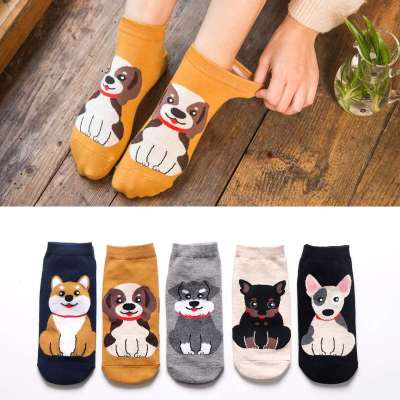 Cartoon stockings straight plate stockings Korean short tube low top socks lovely animal dog casual cotton boat 