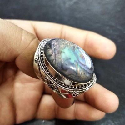Rongyu Wish Hot Sale Vintage Plated 925 Thai Silver Natural Glitter Stone Ring European and American Popular Ornament Cross-Border Manufacturers