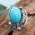 Rongyu Retro Natural Turquoise Ring Creative and Refined Embossed Leaves Plated 925 Retro Silver Eye-Catching Ring