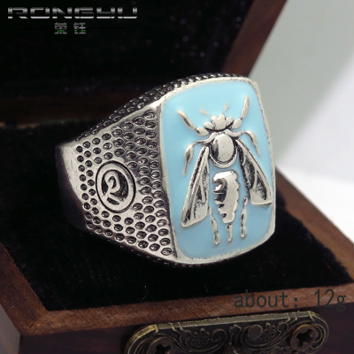 Rongyu 2019 new hot style plating retro 925 Thai silver bee ring national style checking old hand accessories wholesale